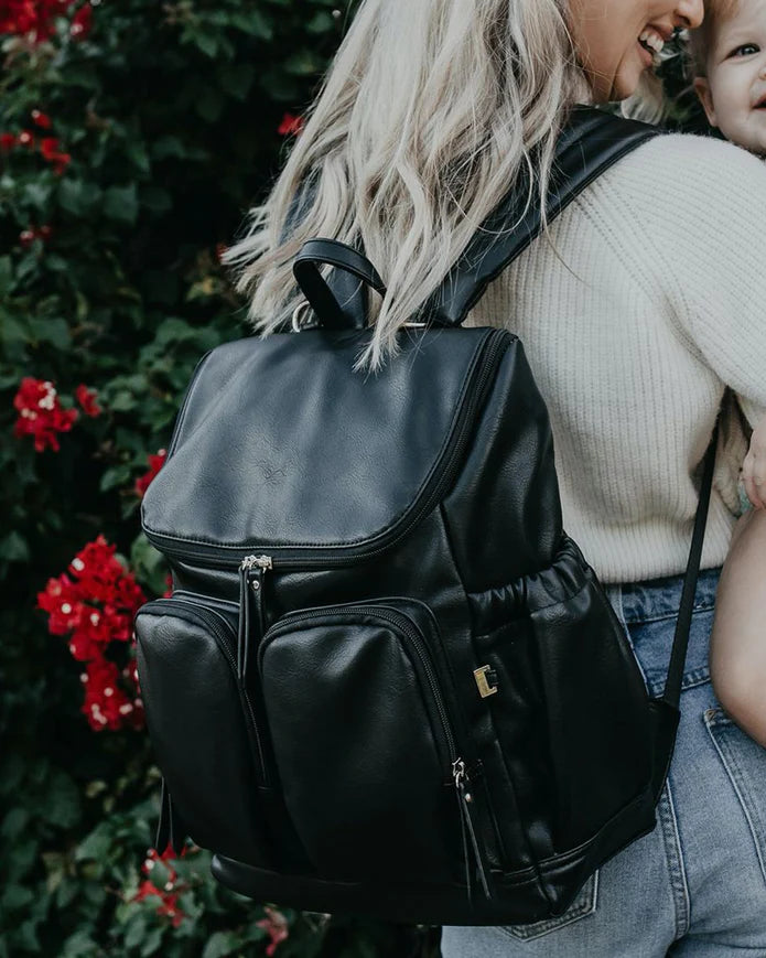 OIOI Black Faux Leather Nappy Backpack