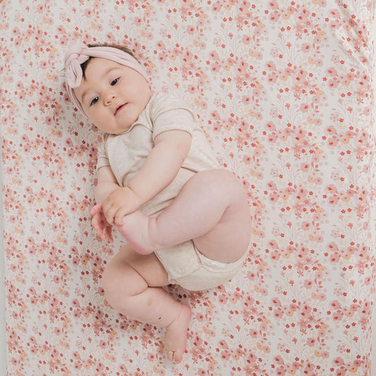Cot Sheet, Bamboo Fitted- Blossom
