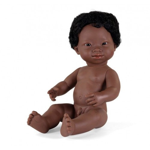Miniland Doll - Anatomically Correct Baby African Boy with Down syndrome, 38 cm