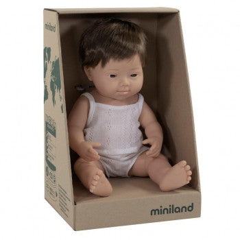Miniland Doll - Anatomically Correct Baby Caucasian Boy with Down syndrome, 38 cm
