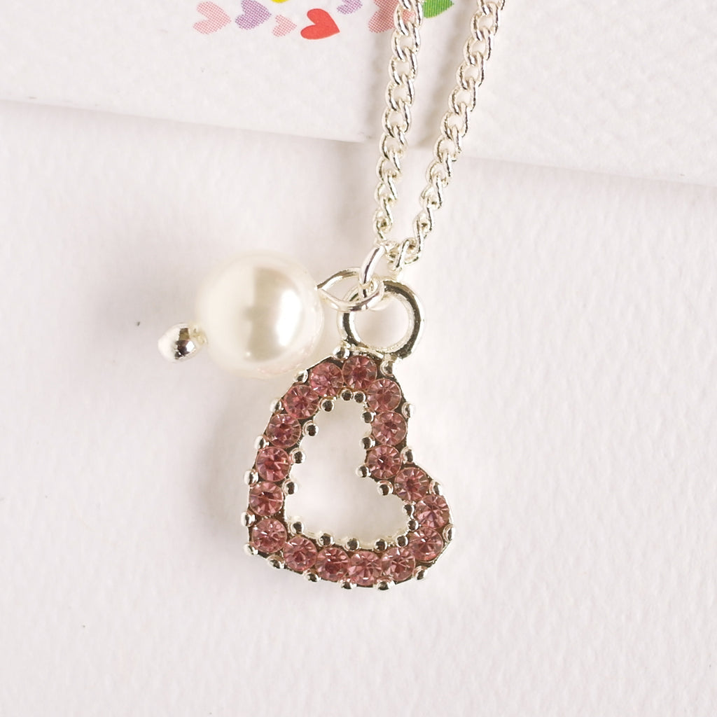 Heart pink necklace with Pearl (Teen/ Adult size)
