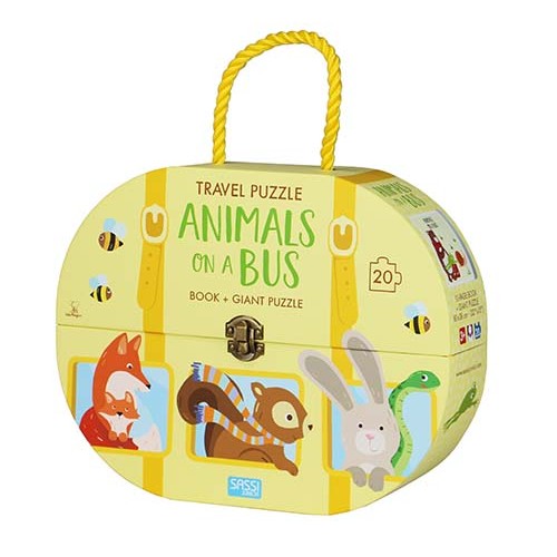 Sassi Travel Giant Puzzle and Book - Animals on a Bus, 20 pcs